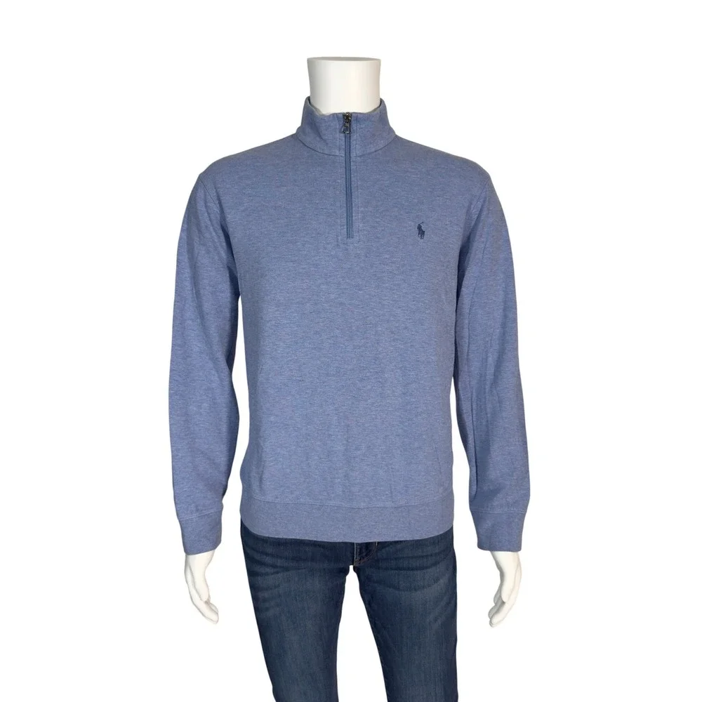 Polo Ralph Lauren Quarter Zip Pullover Mens Large Blue Excellent‎ Heathered Knit